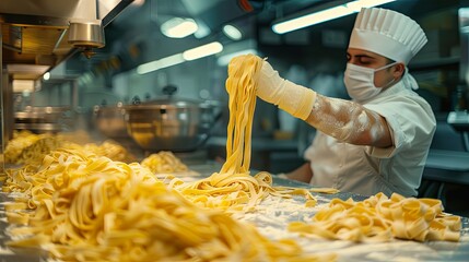 Fresh pasta is produced by automated food factories
