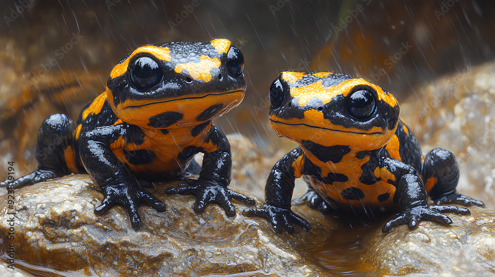 Poster illustration of cute and cheerful two baby salamander prints