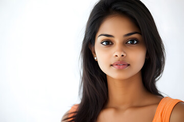 Naklejka premium Close up Beautiful Indian woman portrait isolated on white. Skin care beauty treatments concept