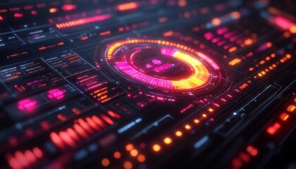 Obraz premium Comprehensive E-Commerce Performance Analytics with Futuristic Data Graphics, Include a variety of visual elements such as interactive pie charts