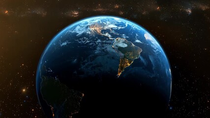 Rotating earth from space showing day-night transition over americas