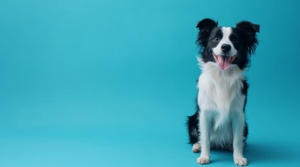 Fototapeta premium Playful Border Collie on a Blue Background