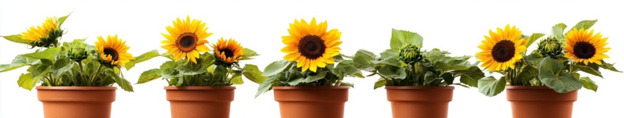 Obraz premium Sunflower in an Isolated Flowerpot on a White Background: A Symbol of Happiness and Positive Energy in Simplicity