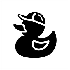 Rubber duck with wearing hat icon silhouette vector illustration design on white background.