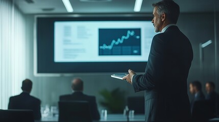 entrepreneur presenting an innovative product concept to investors, sleek and modern conference room, investors attentively listening, 