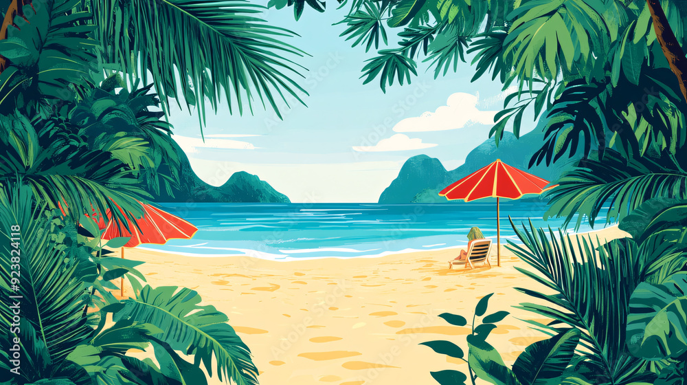 Sticker beach with palm trees