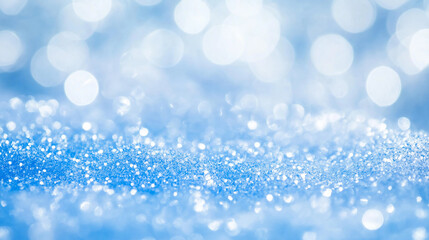 Fototapeta premium Bright Blue Glitter and Bokeh Lights on Light Background with Copy Space