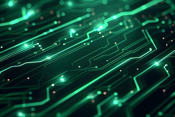 Abstract Circuitry - Glowing Green Lines