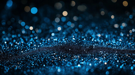 Sparkling Blue Glitter with Bokeh Lights on Dark Background with Copy Space