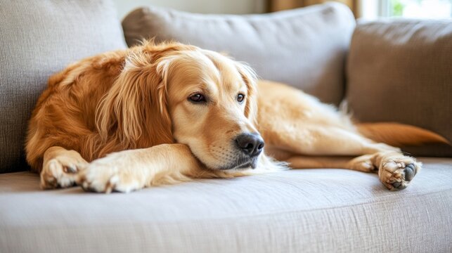 Relaxed Golden Retriever on Couch