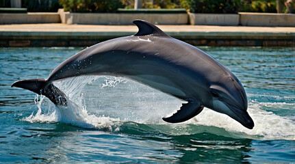 Obraz premium a dolphin is jumping out of the water