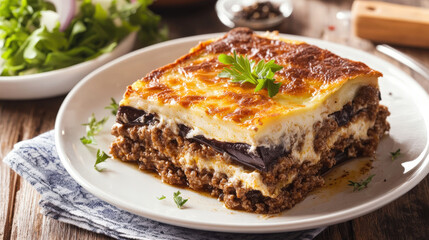 Greek Moussaka Served on a Plate