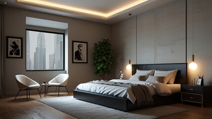 Modern Interior With Bright Wall, Living room, Bed room, kitchen, House Plants