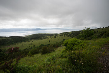 The mountain meadows of the Croatian mountains on a cloudy day.
