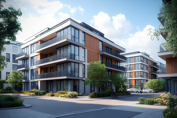 A low rise modern apartment buildings architecture city day.
