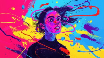 Enigmatic Contemplation in Pastel Splashes - Whimsical Abstract Portrait in 32k Super-Resolution with HDRIs and Hyper-Detailing