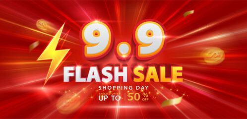 9.9 discount flash sale background. Vector illustration for shopping day, online shopping, special Offer coupon, voucher, banner template, websites, social media advertising.