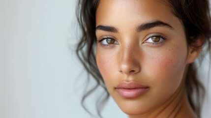 Fototapeta premium Hispanic Latina woman with glowing skin and soft makeup