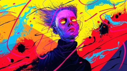 Determined Individual in Bold Red and Black Abstract Whimsical Splashes - 32k Super-Resolution HDRIs