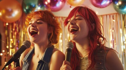 The joyful singing friends