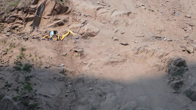 JCB Backhoe Loader Cutting Mountain Ridge for Road Construction in Himachal Pradesh