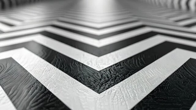 Abstract black and white chevron pattern with wooden texture close-up