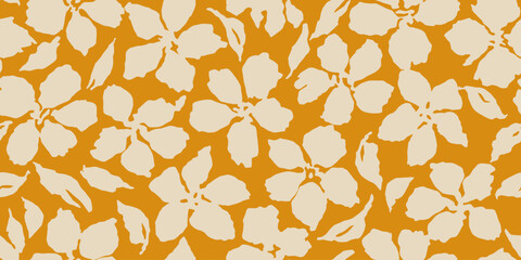 Exotic hand drawn flowers, seamless patterns with floral for fabric, textiles, clothing, wallpaper, cover, banner, interior decor, abstract backgrounds. Vector illustration.