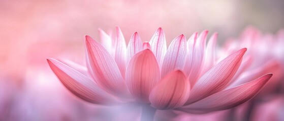 Fototapeta premium Stunning close-up of a lotus in bloom with rich pink hues and detailed petal structure against a soft, blurred background