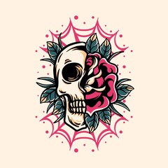 half skull and half rose