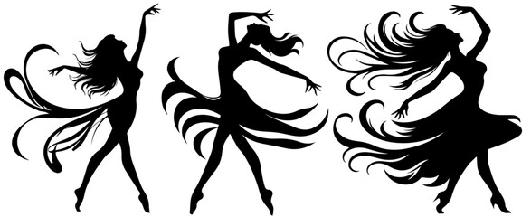 Female Dancer or Woman Dancing silhouettes Vector art