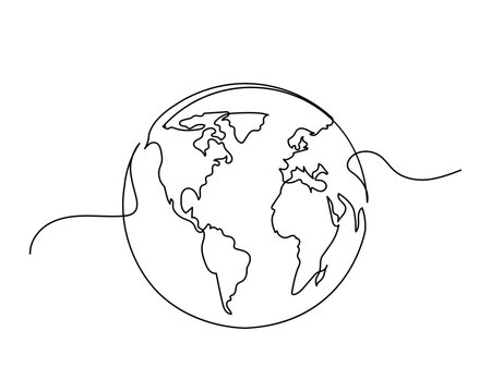 recommend clip art: Continuous line drawing of earth vector.single-line globe world map vector illustration.