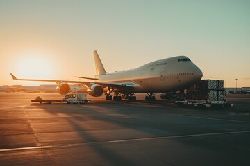 Large cargo plane being loaded with freight and ready to be transported.