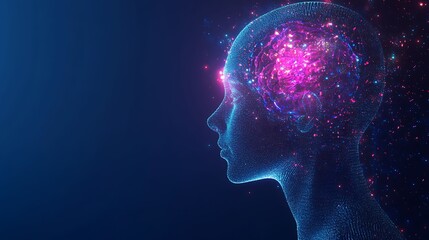 Obraz premium an abstract background of a humanoid head equipped with a neural network brain, the concept of advanced AI and human-computer integration.