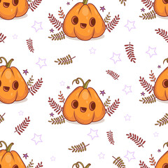 Halloween Seamless Pattern with Cute Pumpkin Jack