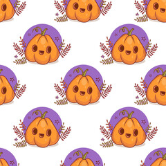 Fototapeta premium Halloween Seamless Pattern with Cute Pumpkin Jack