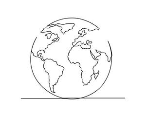 Continuous line drawing of earth vector.single-line globe world map vector illustration.