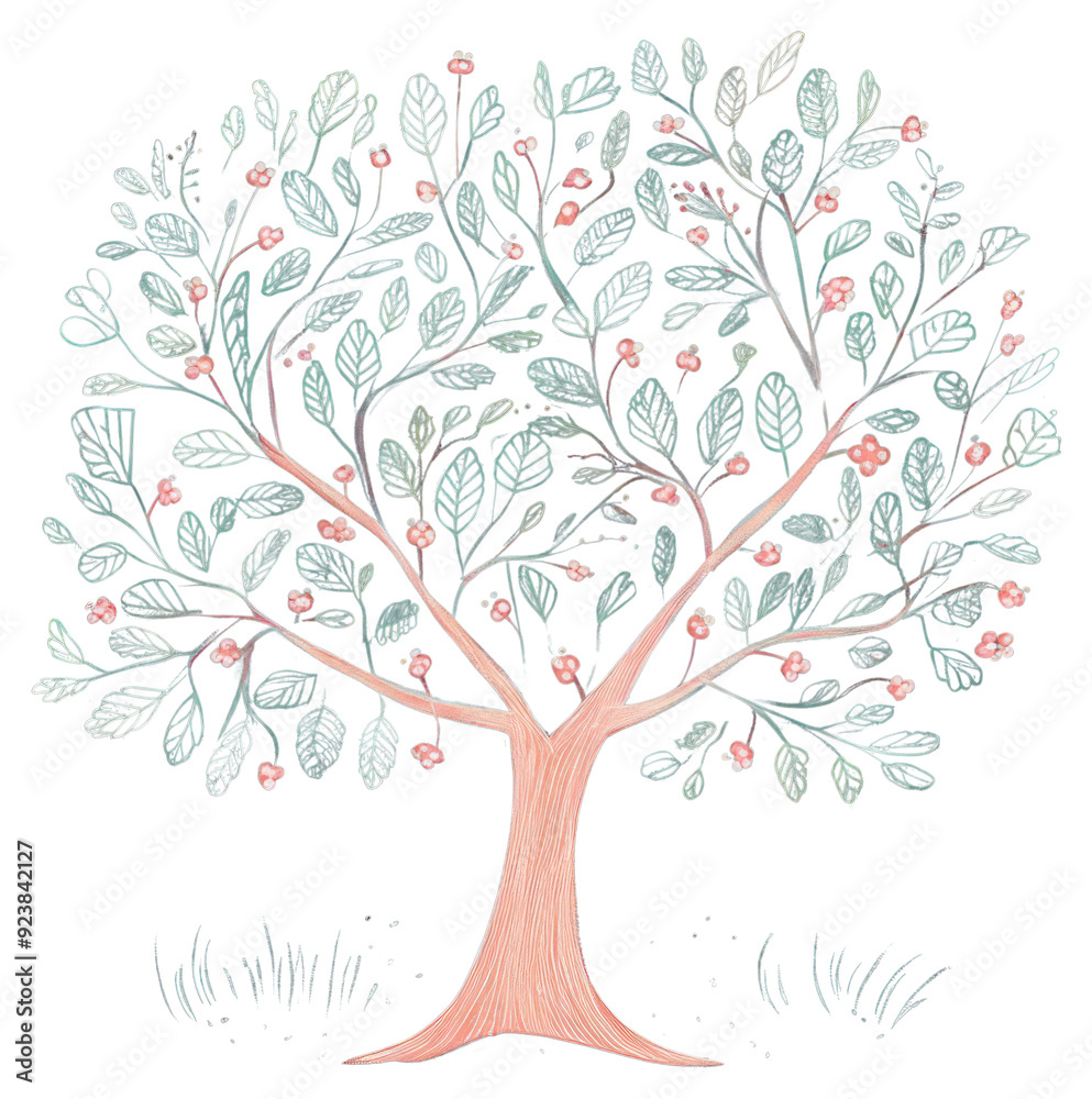 Sticker PNG  Chalk style tree pattern plant illustrated.