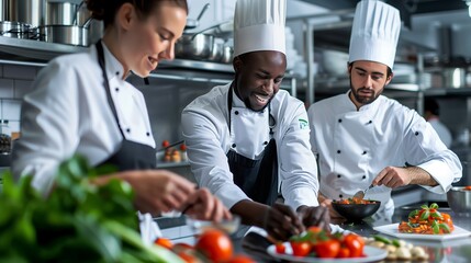 Culinary students collaborate with instructors, enhancing skills and creativity through teamwork.