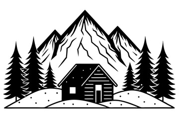 Flat drawing of mountain art vector illustration