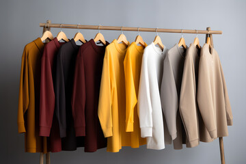 Collection of clothes hanging on rack