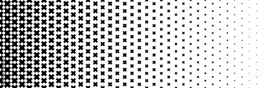 Poster horizontal halftone of black cross jigsaw design for pattern and background.