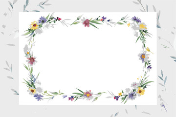 Obraz premium Watercolor floral frame with wildflowers. Hand drawn illustration isolated on transparent background. Vector EPS