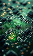 Fototapeta premium Symbolic Close-up of a Computer Circuit Board Representing the Principles of Green Computing and Environmental Sustainability.