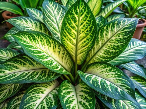 Dieffenbachia Seguine, also known as dumbcane, is a species of ornamental plant native to the tropics, featuring large leaves and poisonous sap for caution.