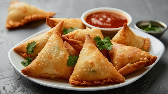 Vegetarian samsa or samosas.Indian special traditional street food punjabi samosa