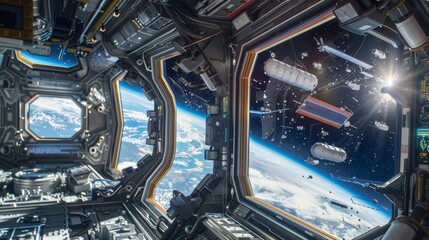 Fototapeta premium View inside an innovative space station