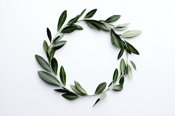 A laurel wreath made of olive leaves, on a white background,