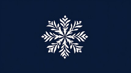 Minimal White Snowflake Logo on Navy Background - Clean Flat Design for Professional T-Shirt Graphic