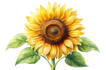 Obraz premium Sunflower flower watercolor painting isolated on white background. Element for card or sublimation design. 