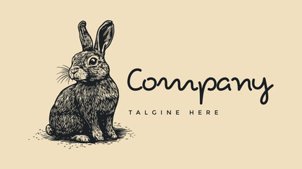 vintage classy classic elegant sitting rabbit hand drawn logo design
